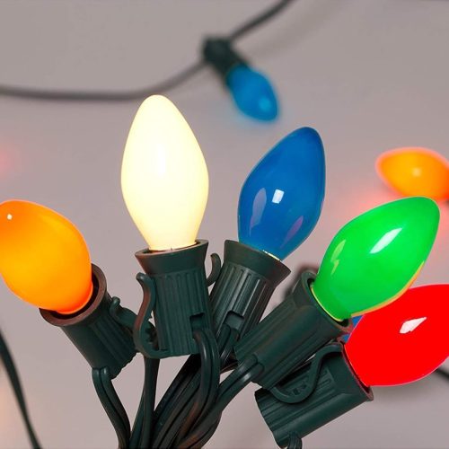 25Ft Multicolor Christmas Lights C7 Vintage Christmas String Lights with 27 Multicolor Ceramic Bulbs (2 Spare), Hanging Outdoor String Lights for Christmas Holiday Wedding Party Garden Decor- Green