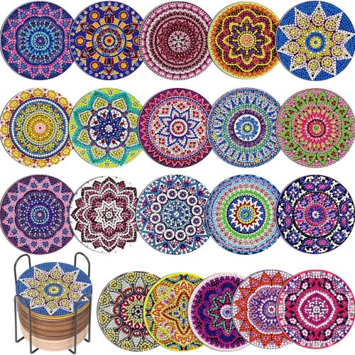 Caffox 20 Pieces Diamond Art Painting Coasters Kit with Holder, Diamond Art Coasters, DIY Diamond Art Crafts Projects, Diamond Art Kits for Adults and Beginners(Mandala Style)