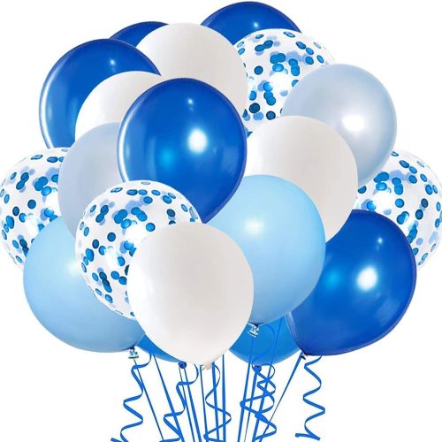 Royal Blue Confetti Latex Balloons, 50pcs 12 inch Light Blue Baby Blue and White Party Balloons for Birthday Wedding Party Decoration