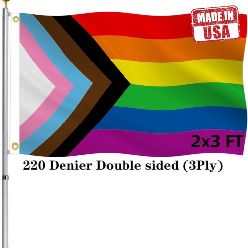 Double Sided Progress Rainbow Gay Pride Flag 2x3 Outdoor- UV Fade Resistant LGBTQ All Inclusive Progressive Flags with 2 Grommets