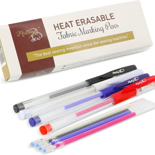 Madam Sew Heat Erasable Fabric Marking Pens for Sewing and Quilting | Fabric Markers for Sewing, Embroidery, Dressmaking with 4 Pens + 4 Refills | No Ghost Lines, Disappearing Ink for Precise Marking