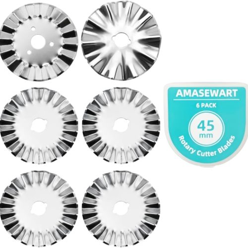 AMASEWART 6 Pack 45mm Pinking Rotary Cutter Blades, Wave Rotary Blades, Decorative Rotary Blades for Quilting,Sewing and Arts & Crafts