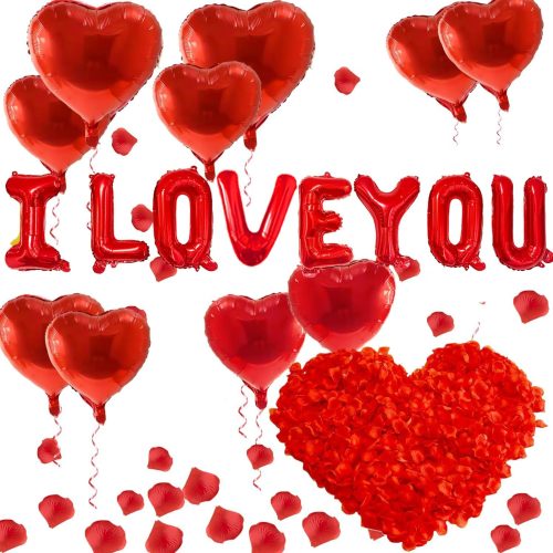 I Love You Heart Balloons with 500 Rose Petals, Foil Mylar Love Balloons for Him/Her Wedding Anniversary Engagement Valentine Day Romantic Decorations25.35CTN134CT