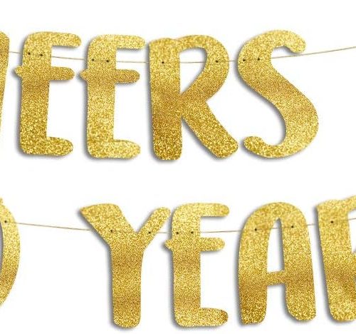 Cheers to 20 Years Gold Glitter Banner - 20th Anniversary and Birthday Party Decorations