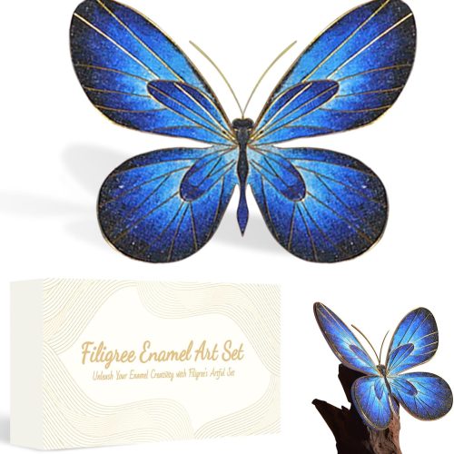 Cloisonne Enamel Art Painting Adult DIY Craft Kit, Filigree Enamel Art Projects Crafts Supplies Paint by Numbers Kit, 3D Blue Butterfly Craftwork Handmade Home Decor Mother's Day Stress Relief Gifts