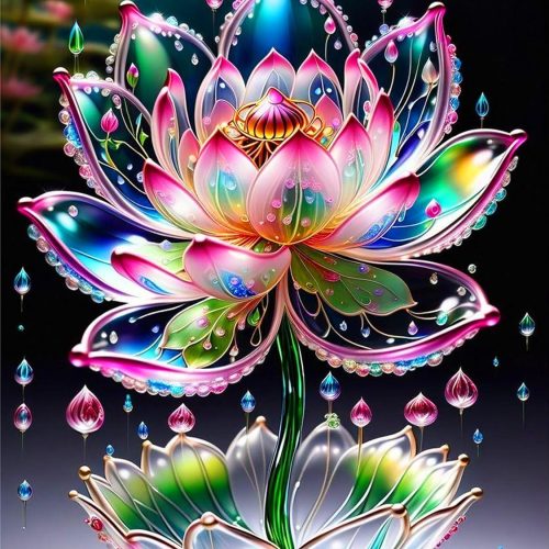 Lotus Diamond Painting Kits for Adults Beginners - Lotus Flowers Diamond Art Kits for Adults, Full Drill DIY 5D Diamond Painting Flowers Gem Art Crafts Kits for Home Wall Decor 12x16 in