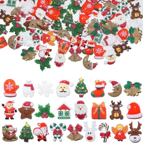 Christmas Resin Charms for Crafts,100 Pcs Flatback Slime Charm Beads Miniature Ornaments for Christmas Embellishments,Craft Supplies and Mini Christmas Decorations
