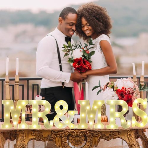 6Pcs MR & MRS LED Light Sign, Wedding Signs for Anniversary, Engagement, Banquet & Table Decor,Perfect for Photo Props Wedding Valentine's Day