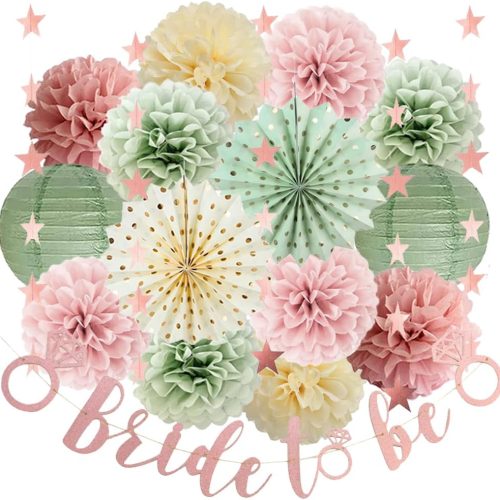 Sage Green and Pink Bridal Shower Decorations Dusty Blush Pink Bachelorette Party Decorations Bride to Be Banner Wedding Party Decor with Paper Pom Poms Lanterns