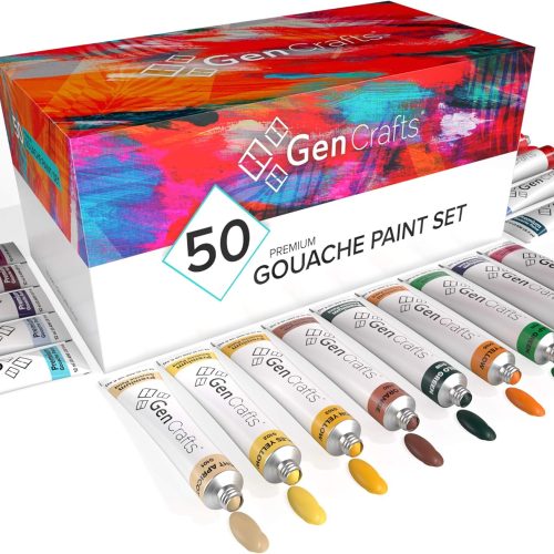 GenCrafts Gouache Paint 50 Colors 12 ml/ 0.406 oz. - Quality Non Toxic Pigment Paints for Canvas, Fabric, Crafts, and More49.57CTPG23CT