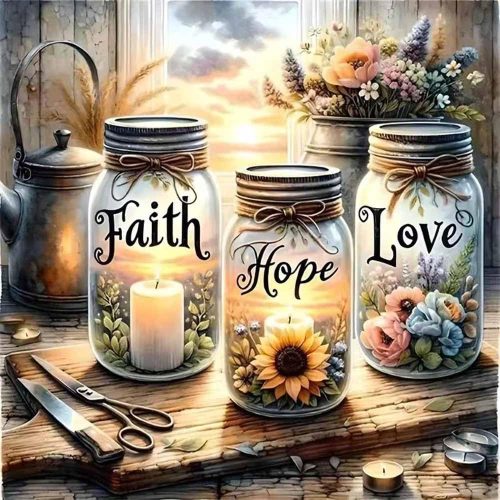 ZQEATRY 5D Diamond Painting Kits for Beginner,Faiths,Hope,Love Wishing Bottle Diamond Art kit for Adults,DIY Diamond Dots with Diamond Gem Art and Crafts for Adults Home Wall Decor 11.8x11.8inch
