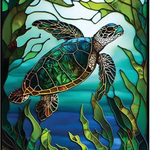 KTHOFCY 5D DIY Diamond Painting Kits for Adults Kids, Sea Turtle Stained Glass Full Drill Embroidery Cross Stitch Crystal Rhinestone Paintings Pictures Arts Wall Decor Painting Dots Kits 15.7X11.8 in