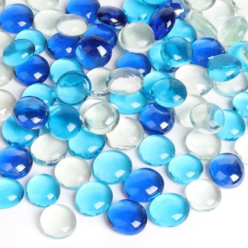 FUTUREPLUSX 5 Lb Flat Glass Marbles, 500PCS Blue Mixed Color Flat Gems Decorative Glass Stones Vase Filler Beads Table Scatter Decor