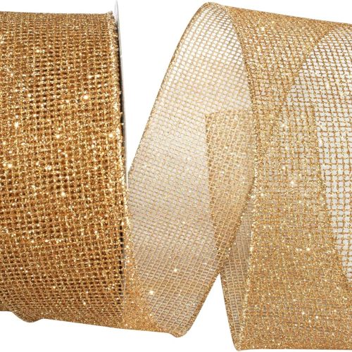 Reliant Ribbon Glitter Web Mesh Metallic Wired Edge Ribbon, 2-1/2 Inch X 20 Yards, Gold