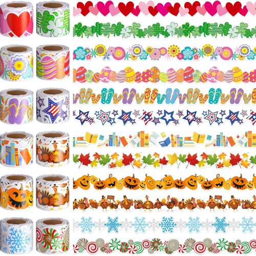 Geyee 12 Rolls 394 ft Holiday Bulletin Board Borders Seasonal Bulletin Board Decorations Fall Pumpkin Halloween Thanksgiving Trim for School Classroom Wall Decor(Fresh)49.36CTR374CT