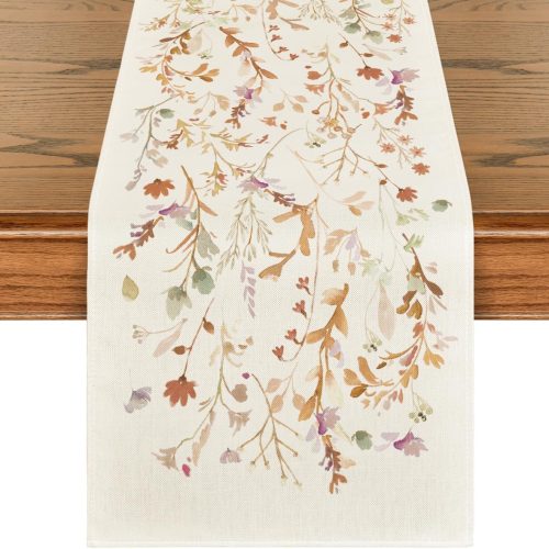 Artoid Mode Floral Leaves Fall Table Runner, Wild Flowers and Grasses Seasonal Autumn Kitchen Dining Table Decoration for Home Party Decor 13x72 Inch