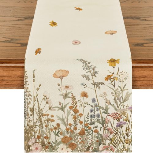 Artoid Mode Wild Flowers Grasses Floral Fall Table Runner, Seasonal Autumn Kitchen Dining Table Decoration for Home Party Decor 13x72 Inch