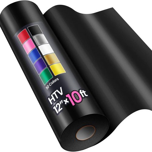 12" x 10ft Heat Transfer Vinyl HTV Rolls Black, Sooez HTV Vinyl for T-Shirt, Iron on Vinyl, Easy to Cut & Weed for DIY Heat Vinyls Design