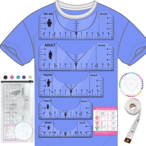 CTRP31CT_1 Vowlove Tshirt Ruler Guide for Cricut Heat Press, Shirt Measurement Tool Vinyl Alignment Placement Center Design DTF Template Left Pocket Logo, Sublimation Accessories Iron on HTV Heat Transfer Vinyl