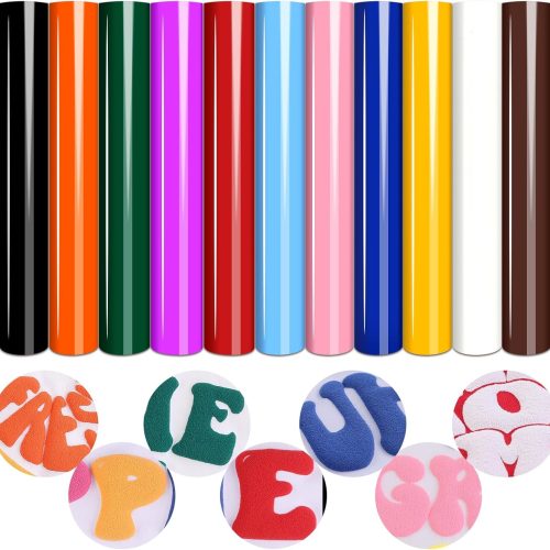 Tintnut Puff Vinyl Heat Transfer, 11 Sheets, 12 "x 10", 3D Foaming Puff Colorful HTV Iron on Vinyl for T-Shirts DIY Compatible with Cricut or Silhoutte Cameo