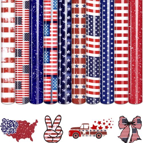 Tintnut American Flag Heat Transfer Vinyl - 10 Sheets 10x12 Inch Patriotic Navy Blue White Stars Independence Day Iron On Vinyl for Cricut & Silhouette Cameo