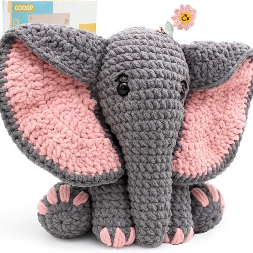CODGP Crochet Kit,13in Crochet Animal Kit Elephant,Crochet Starter Kit Gift for Adults Kids with Yarn Sets,Amigurumi Crochet Kits with Step-by-Step Video Tutorials