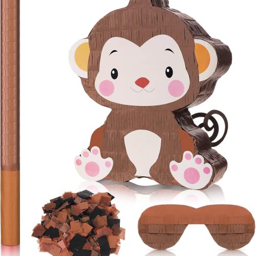 Monkey Pinata Birthday Party Decorations Farm Animal Themed Birthday Party Supplies with Blindfold Stick and Confetti for Girls Boys Kids