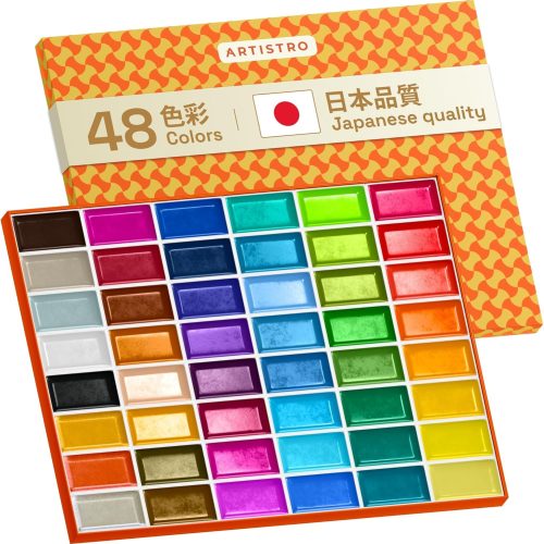 ARTISTRO Professional Watercolor Paint Set for Adults - 48 Pigment-Rich Colors, XL Pans, ASTM-I Lightfastness, High Tinting Strength Watercolor Set for Professionals made by professionals