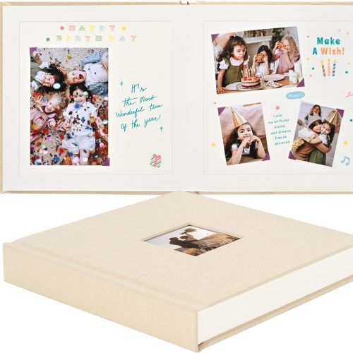 8 x 8 Inch DIY Scrapbook Album 40 Pages Linen Hardcover Kraft White Paper Scrap Book Photo Albums Memory Book for Baby Wedding Family Anniversary Photo Album (Beige, 40 pages)