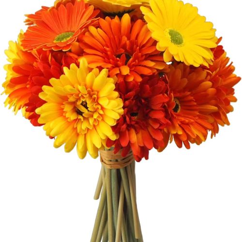 Momiaday 26Pcs Artificial Fall Flowers Colorful Fake Gerbera Daisies Silk Bouquets with Vibrant Color Daisy Faux Flowers Arrangements for Home Wedding Table Center Fall Decor (Orange+Yellow+Red)