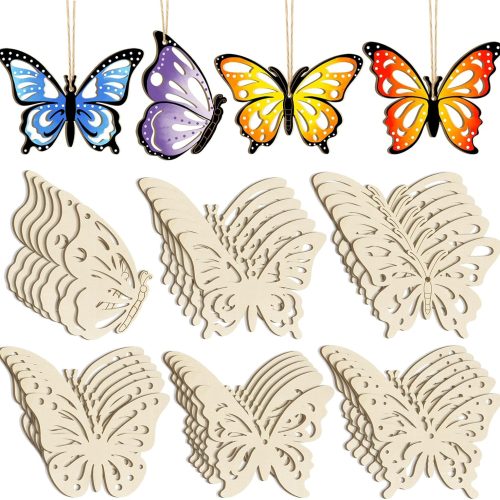 36PCS Wooden Hollow Butterfly Ornaments to Paint, 6 Styles DIY Blank Unfinished Wood Cutouts Ornament for Crafts Hanging Decorations Summer