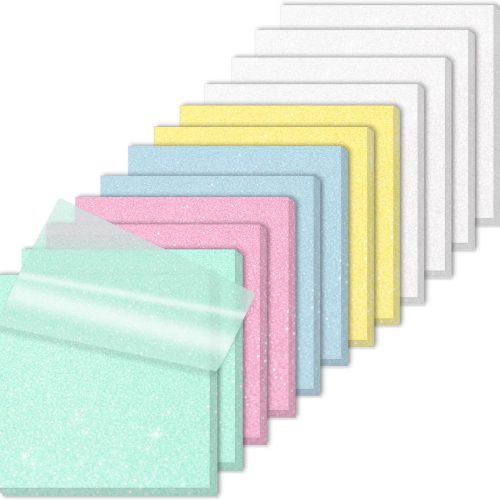 CTSN26CT_1 SYMDROMIA Transparent Sticky Notes 12 Pack, Frosted Glitter Colored 3x3 Inch, High Transparency Glass-Like Adhesive Clear Seee Through Sticky Notes for Women Office School Supplies 600 Sheets