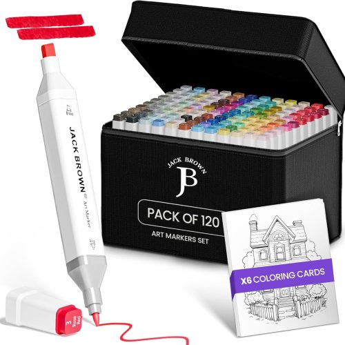 JACK BROWN 120 Colors Alcohol Markers Set with Fine & Chisel Dual Tip - Professional Art Markers for Adults & Kids, Perfect for Drawing, Sketching, Coloring & Animation - Includes Durable Marker Case53.51CTT179CT