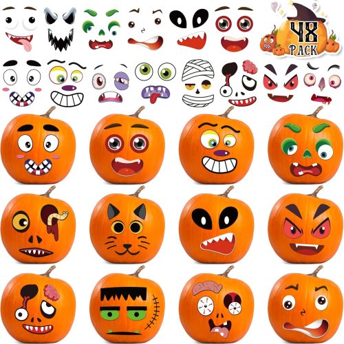 96 Pack Pumpkin Decorating Stickers - Small Pumpkin Face Stickers for Halloween Gifts and Kids Party Favors, Funny Make DIY Craft