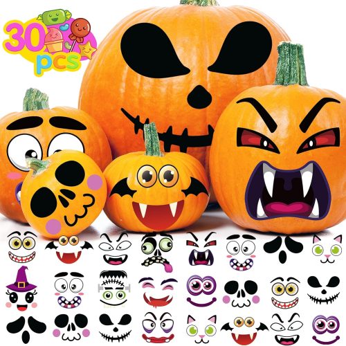 MISS FANTASY Halloween Pumpkin Decorating Stickers 30 Sheets Pumpkin Face Stickers for Pumpkin Decorating Jack O Lantern Stickers for Kids Halloween Party Favors