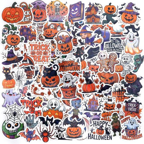 Halloween Stickers, 100 Pcs Halloween Stickers Bulk for Kids, Holographic Waterproof Non-Repeating Pumpkin Ghost Witch Sticker Halloweens Crafts Gifts for Kids for Halloweens Decorations Party Favors