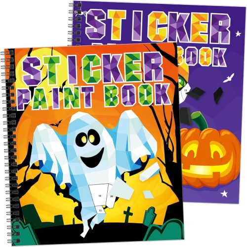 TBEEJ 2PCS Halloween Crafts for Kids Ages 4-8 Sticker Paint Books Includes Pumpkin Mummy Witch Monster and More Designs Gift Party Create 20 Pictures（Sticker Sheets are Separate）