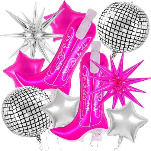 10 Pcs Pink Cowgirl Boot Balloons, Foil Disco Cowgirl Balloons Western Cow Decorations, Cowgirl Party Decorations for Birthday Party Last Rodeo Bachelorette Disco Western Cowgirl Theme Party Supplies