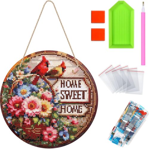 Liccyy (No Need Frame Hanging 5D Diamond Art Painting Kits for Adult Beginners with Tools, DIY Sign Gem Bead Art Wooden Plaque Full Drill Paint by Number Pendant for Home Garden Wall Decor, Spring