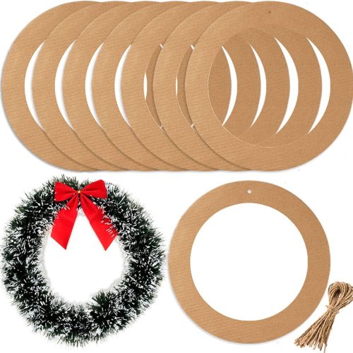 10 Pieces Large Hanging Round Wreaths 12Inch Cardboard Wreath Rings for DIY Crafts Paper Round Circle Christmas Hanging Ornaments Decorations with Hole Twine for Wedding Christmas Valentines Day Decor