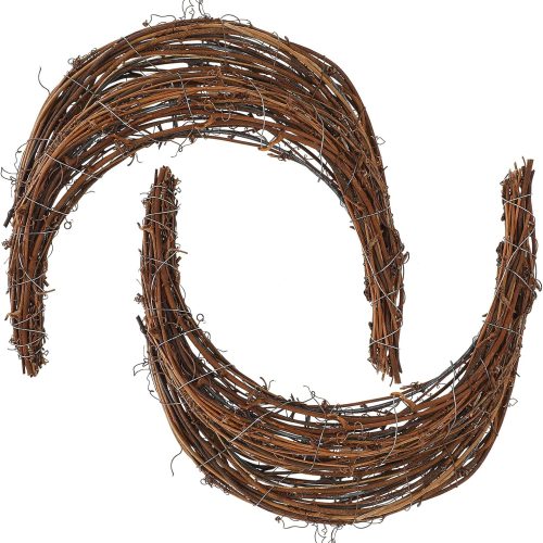 2pcs Moon Shape Wreath for DIY Crafts, Christmas Grapevine Wreaths Rattan Ring Vine Branch Wreath for Halloween Home Holiday Wedding Party, 9.8 Inch
