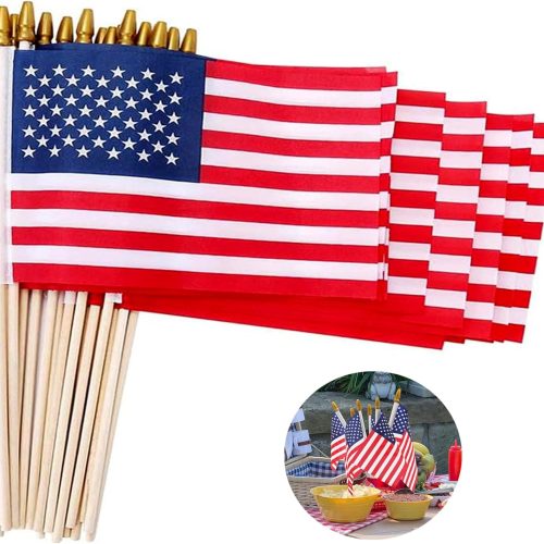 12Pcs 8x12 Inch Small American Flags on Stick, US Wood Stick Flags with Kid-safe Spear Top, American Flags for Outside 8x12″ Memorial Day, 4th of July Independence Day Decorations Veterans Parades