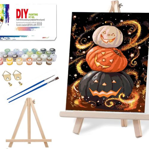 NEGEKFKX Halloween Pumpkin Paint by Numbers Kit for Adults Beginner with Frame,Horror Easy Adult Paint by Number Kits on Canvas DIY Painting for Beginners Art by Numbers for Home Wall Decor 12x8 Inch