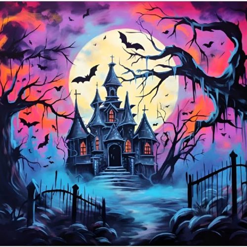 CTZ017CT_1 Clendo Haunted House Paint by Numbers Kit for Adults, Easy Acrylic Paint by Numbers Kits for Beginners, Halloween Oil Painting by Numbers Kits for Home Wall Decor 16 * 20inch