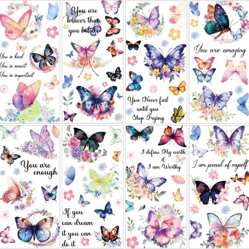 Rub on Transfers for Furniture Crafts Stickers - 8 Sheets Butterfly Floral Rub on Transfer Stickers Furniture Crafts Flower Leaf Inspirational UV DTF Decals for Wood DIY Home Decor 11.8 x 5.9 Inch