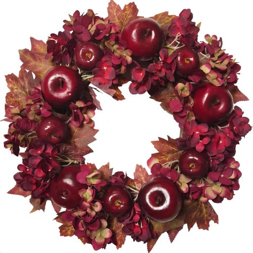 20 Inch Fall Wreaths for Front Door with Apples Hydrangea Fall Leaves - Thanksgiving Harvest Festival Deep Red Wreath Decor, Farmhouse Home Wall Fireplace Indoor/Outdoor Decoration