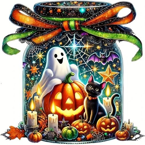 5D Halloween Diamond Painting Kits for Adults, Ghost Pumpkin Diamond Art Kits for Adults Beginner, DIY Full Drill Diamond Dot Gem Painting for Home Wall Decor 12x16inch