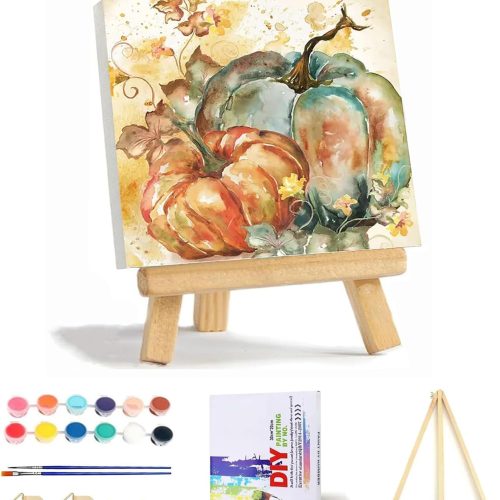 Fall Pumpkin Paint by Numbers Kit for Adults with Framed,Thanksgiving Paint by Number with Wooden Easel DIY Adult Paint by Number Kits Acrylic Oil Painting for Wall Decor 10x10inch