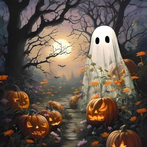 Halloween Pumpkin Diamond Art Kits for Adults,Full Round Drill Dot Scary Ghost Diamond Painting Kits for Beginner,DIY Gem Art and Craft Paint by Diamonds Scary Forest Scenery,Home Wall Decor 12X16Inch