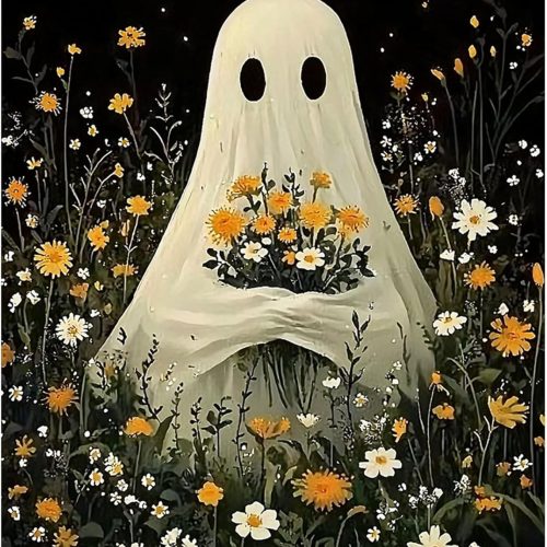 Skyboda Ghost Diamond Painting Kits for Adults, Halloween Flower Diamond Art Kits for Beginner, DIY Full Round Diamond Dots for Adults with Craft Art Kits for Home Wall Decor 12x16inch